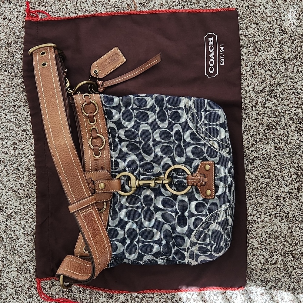 Coach Denim Bag with Leather Trim and Strap